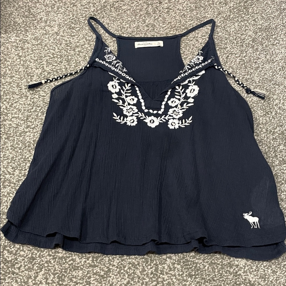 Navy Blue Embroidered Tank